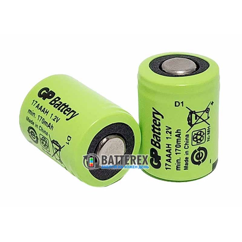 Аккумулятор технический 1/3 AAA GP 170mah 1.2V 17AAAH NiMH с плоским контактом плюс Flat Top