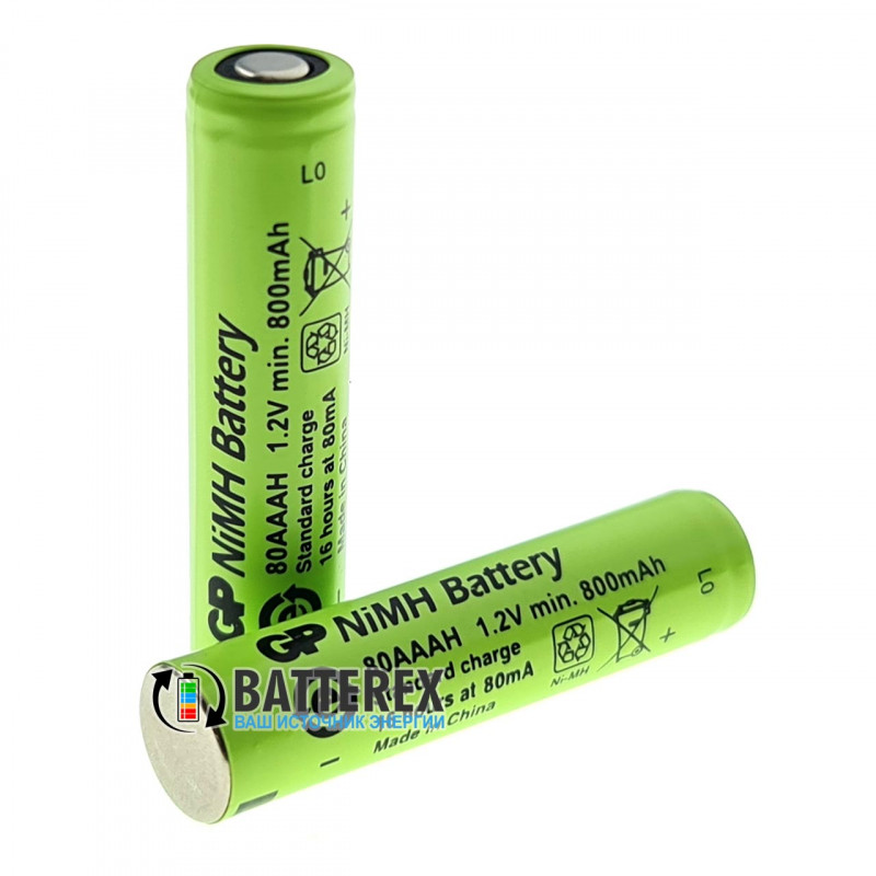 Аккумулятор промышленный AAA GP 80AAAH NiMH 800mah Flat Top с плоским контактом Плюс