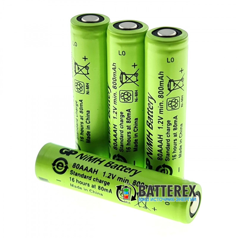 Аккумулятор промышленный AAA GP 80AAAH NiMH 800mah Flat Top с плоским контактом Плюс