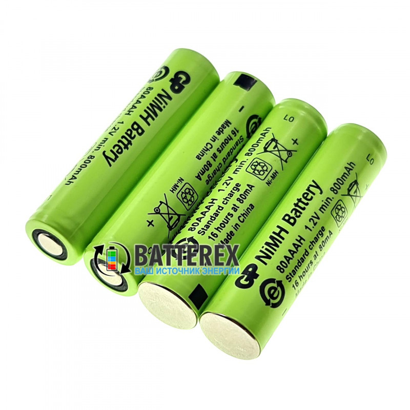 Аккумулятор промышленный AAA GP 80AAAH NiMH 800mah Flat Top с плоским контактом Плюс