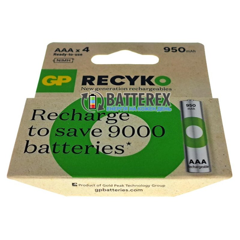 Акумулятори AAA GP Recyko 950mah Eco Series, картонна упаковка 4 шт.