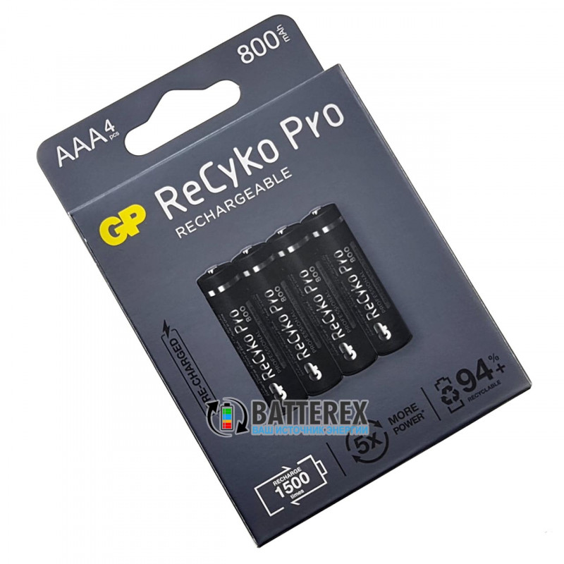 Акумулятори ААА GP Recyko Pro 800mah на 1500 циклів - картонна упаковка 4 штуки