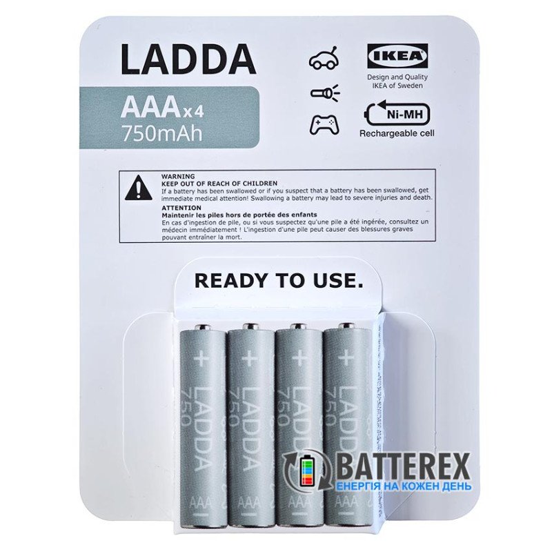 Мініпальчикові ААА акумулятори IKEA LADDA 750mah Made in Japan (елемент AAA Panasonic Eneloop 800mah в етикетці IKEA), упаковка 4 шт.