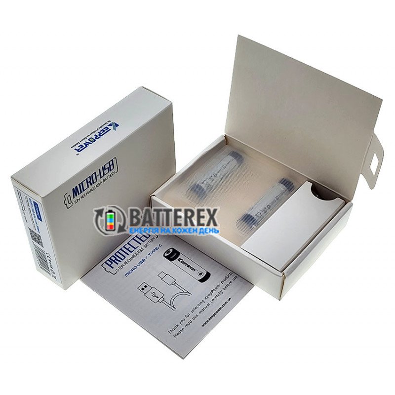 Литиевые ААА аккумуляторы Li-ion Keeppower 1.5V 667mah 1000mWh с зарядкой от USB с постоянным напряжением 1.5В, комплект 2 шт. с зарядным кабелем и боксом