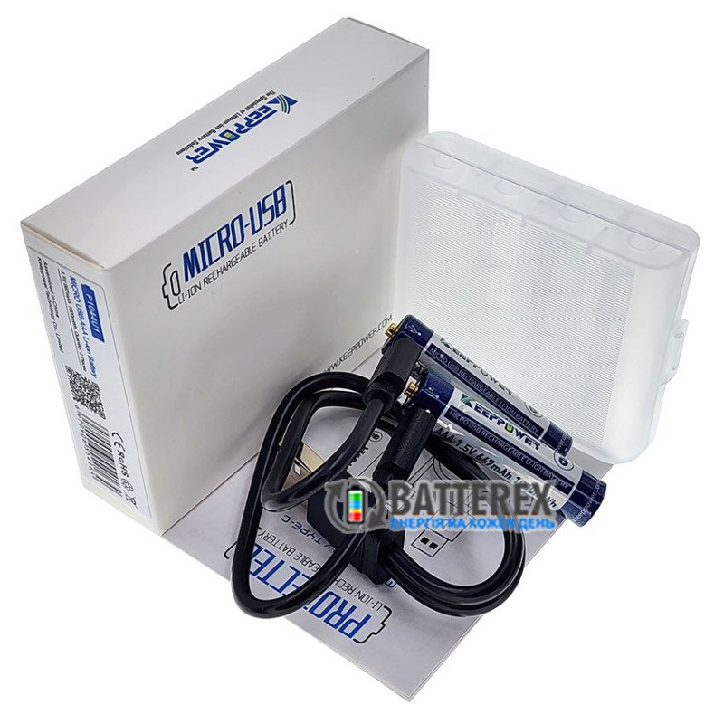 Литиевые ААА аккумуляторы Li-ion Keeppower 1.5V 667mah 1000mWh с зарядкой от USB с постоянным напряжением 1.5В, комплект 2 шт. с зарядным кабелем и боксом