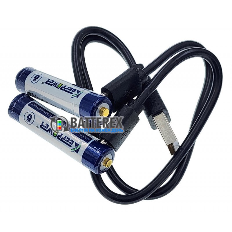 Литиевые ААА аккумуляторы Li-ion Keeppower 1.5V 667mah 1000mWh с зарядкой от USB с постоянным напряжением 1.5В, комплект 2 шт. с зарядным кабелем и боксом