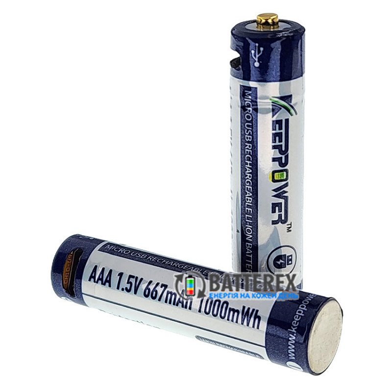 Литиевые ААА аккумуляторы Li-ion Keeppower 1.5V 667mah 1000mWh с зарядкой от USB с постоянным напряжением 1.5В, комплект 2 шт. с зарядным кабелем и боксом