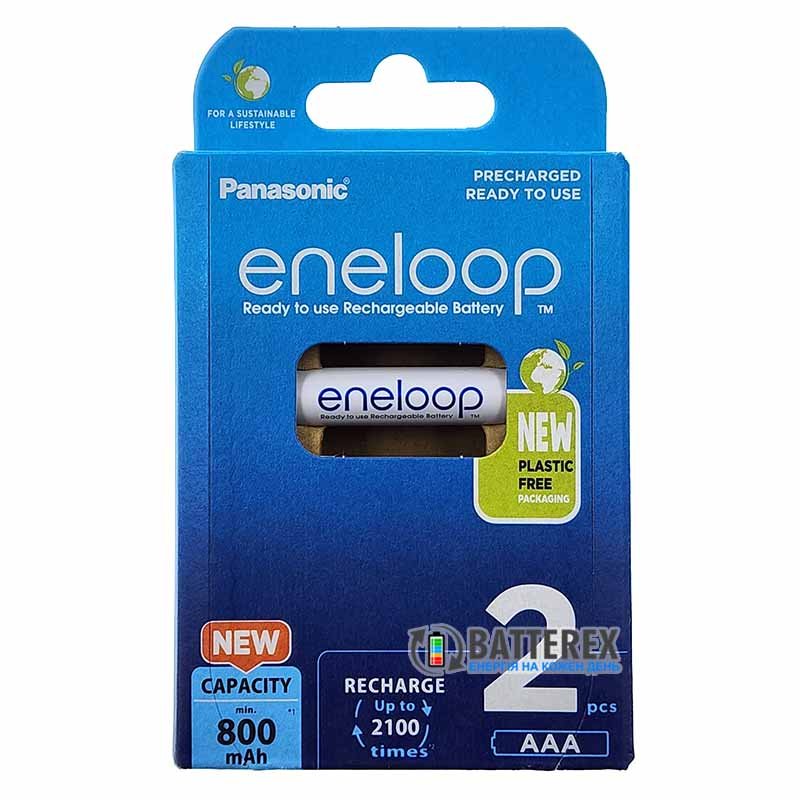 2 аккумулятора AAA Panasonic Eneloop 8100 mah BK-4MCDE 2BE EcoBox в картонной эко-упаковке 