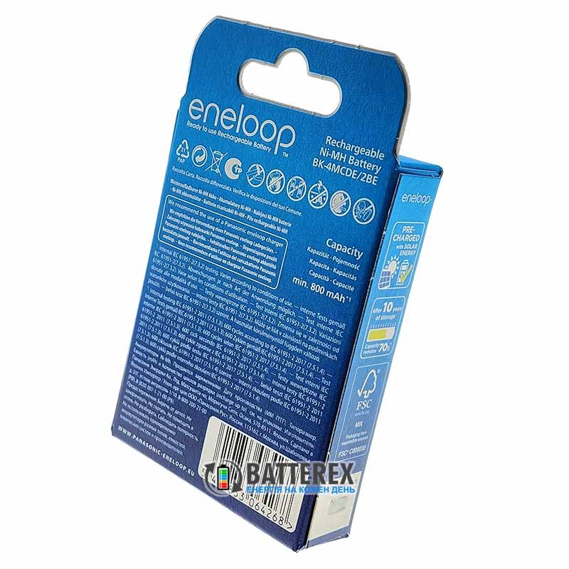 2 аккумулятора AAA Panasonic Eneloop 8100 mah BK-4MCDE 2BE EcoBox в картонной эко-упаковке 