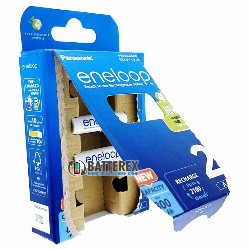 2 аккумулятора AAA Panasonic Eneloop 8100 mah BK-4MCDE 2BE EcoBox в картонной эко-упаковке 