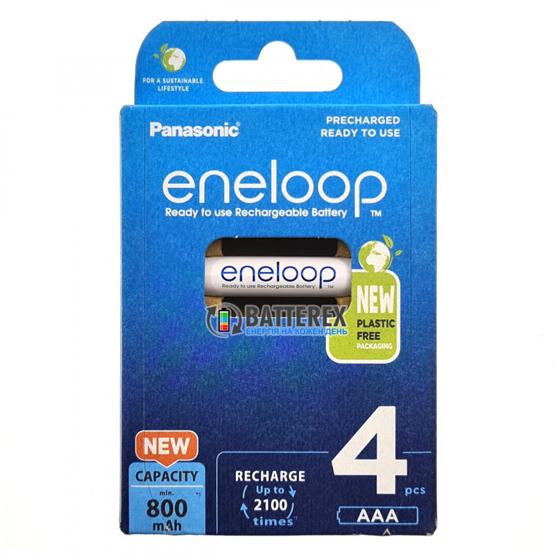 4 аккумулятора AAA Panasonic Eneloop 8100 mah BK-4MCDE 4BE EcoBox в картонной эко-упаковке 
