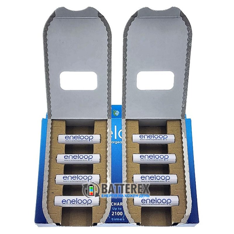 8 аккумуляторов AAA Panasonic Eneloop 800 mah BK-4MCDE 8BE EcoBox в картонной эко-упаковке 