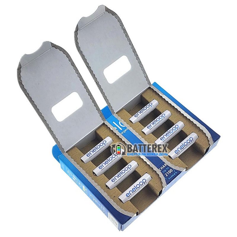 8 аккумуляторов AAA Panasonic Eneloop 800 mah BK-4MCDE 8BE EcoBox в картонной эко-упаковке 