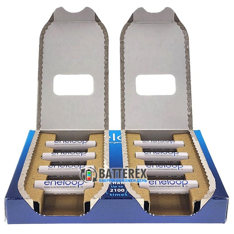 8 аккумуляторов AAA Panasonic Eneloop 800 mah BK-4MCDE 8BE EcoBox в картонной эко-упаковке 