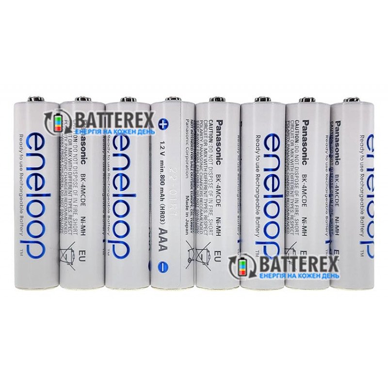 8 аккумуляторов AAA Panasonic Eneloop 800 mah BK-4MCDE 8BE EcoBox в картонной эко-упаковке 