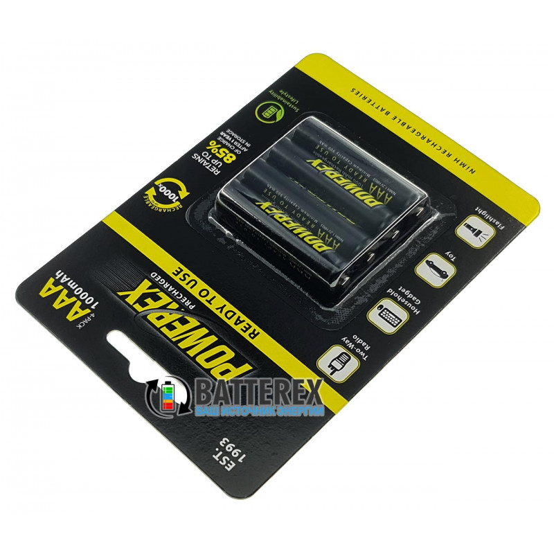 Минипальчиковые AAA аккумуляторы Powerex 1000 mah - 4 шт. в блистере