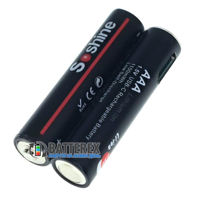 Акумулятор AAA Li-ion Soshine 1.5V 1100mWh із зарядкою від USB Type-C поштучно від 1 шт.