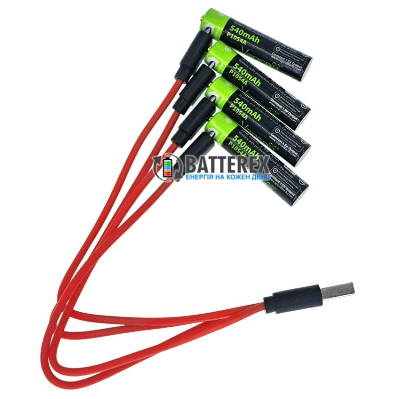 Литиевые USB аккумуляторы AAA Li-ion Vapcell P1054 800mWh 540mah с постоянным напряжением 1.5В и зарядкой от USB, комплект 4 аккумулятора, зарядный кабель и бокс