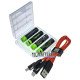 Литиевые USB аккумуляторы AAA Li-ion Vapcell P1054 800mWh 540mah с постоянным напряжением 1.5В и зарядкой от USB, комплект 4 аккумулятора, зарядный кабель и бокс