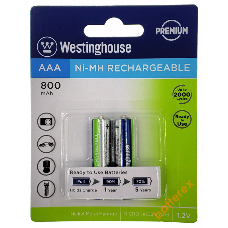 Акумулятори ААА Westinghouse Premium 800 mah 2000 циклів 2 штуки в картонному блістері