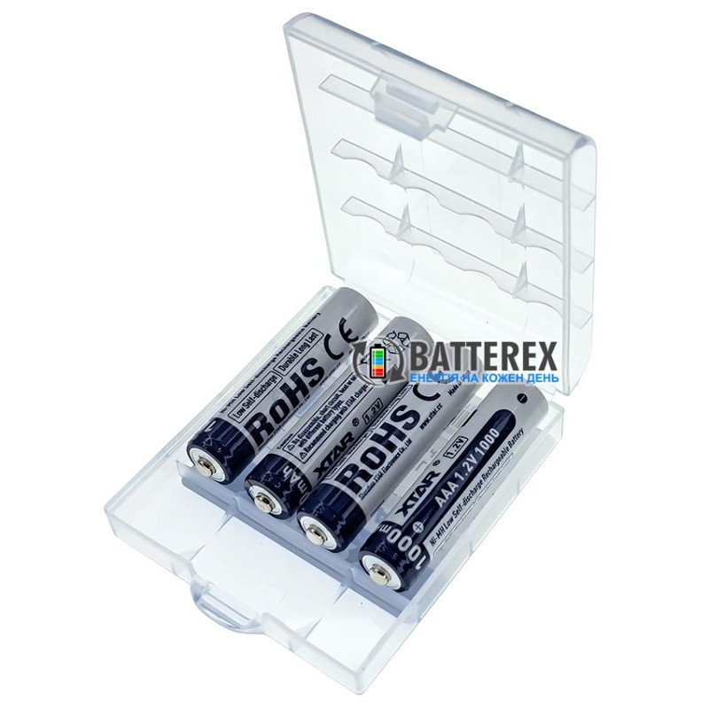 Мініпальчиковий ААА NiMH акумулятор XTAR 1000mah 1.2V із низьким саморозрядом, упаковка 4 шт. в пластиковому боксі