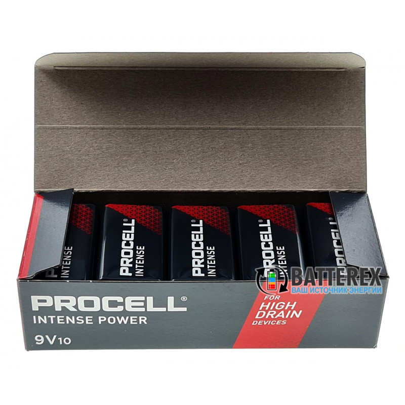 Щелочные Alkaline батарейки Крона Duracell Procell Intense 9V - упаковка 10 шт.