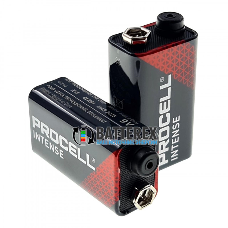 Щелочные Alkaline батарейки Крона Duracell Procell Intense 9V - упаковка 10 шт.