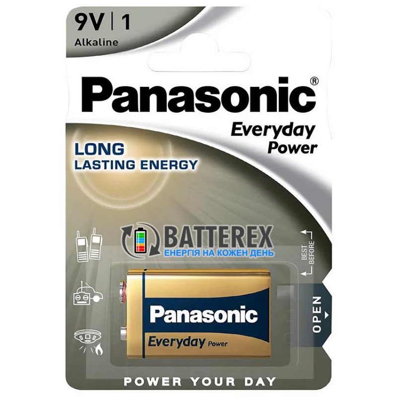 Батарейка Крона 9V 6F22 Panasonic Everyday Power Alkaline, упаковка 1 шт. в блистере