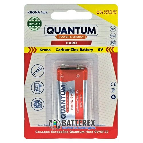 Батарейка солевая Крона Quantum HARD Zinc-Carbon 9V 6F22 320mAh 