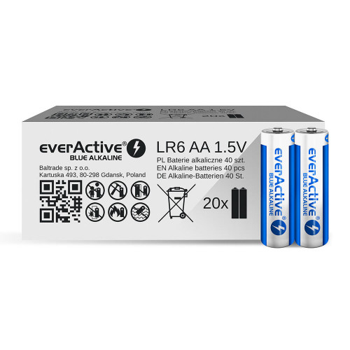 Батарейки щелочные АА Everactive Blue Alkaline 1.5V LR6 - экономичная упаковка 40 шт.
