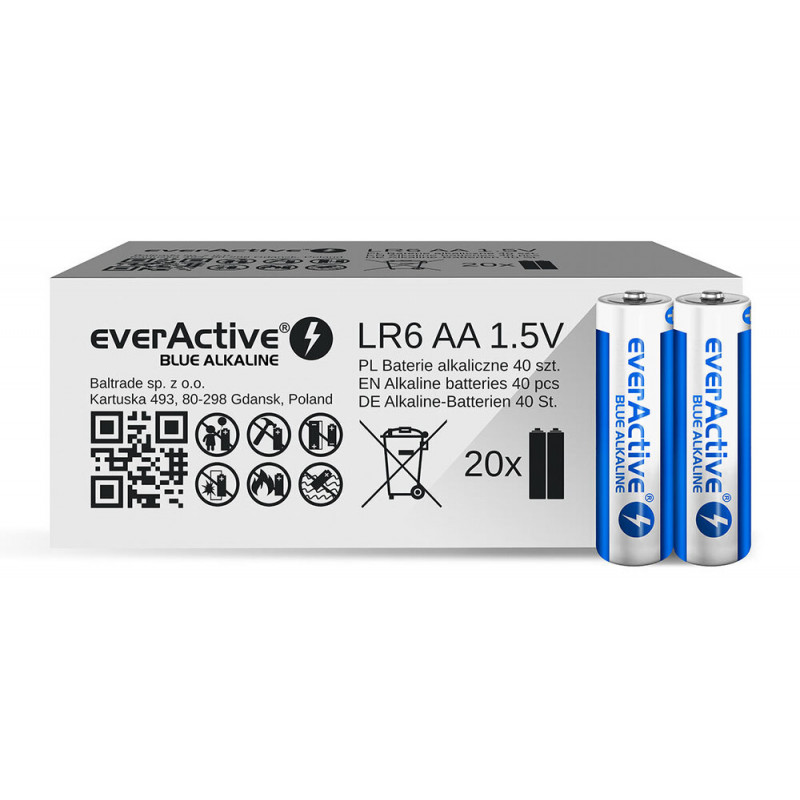 Батарейки пальчикові АА Everactive Blue Alkaline 1.5V LR6 - упаковка 40 шт.
