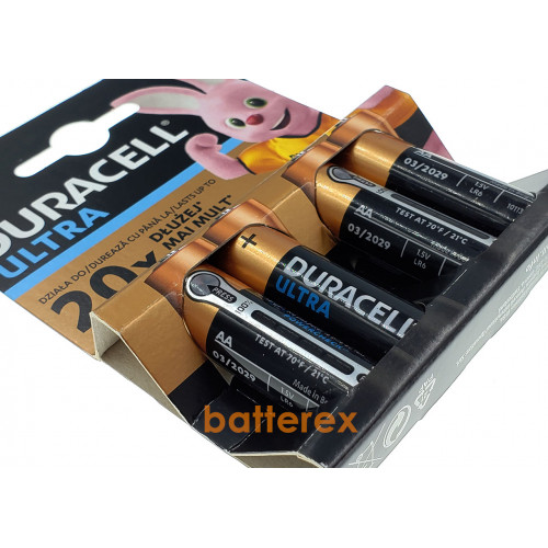 Батарейки щелочные АА Alkaline Duracell Ultra Powercheck LR6 1.5V с проверкой уровня заряда - упаковка 4 шт.