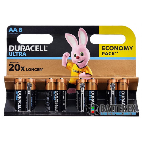 Батарейки щелочные АА Alkaline Duracell Ultra Powercheck LR6 1.5V с проверкой уровня заряда - упаковка 8 шт.