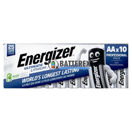 Батарейки літієві AA Energizer Ultimate Lithium L91 AA10 1.5V 3500mah, упаковка 10 шт.