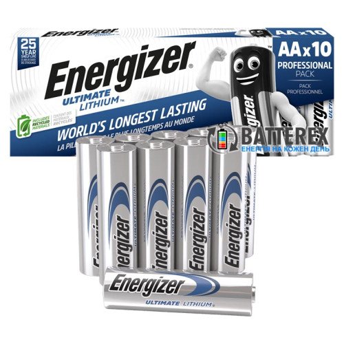 Батарейки літієві AA Energizer Ultimate Lithium L91 AA10 1.5V 3500mah, упаковка 10 шт.