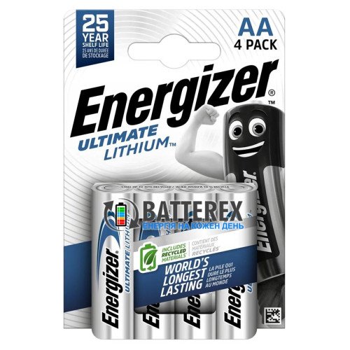 Батарейки літієві AA Energizer Ultimate Lithium L91 1.5V 3500mah, упаковка 4 шт.
