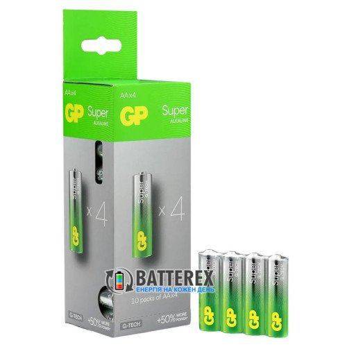 Батарейки щелочные AA GP Super Alkaline G-TECH LR6 1.5V, упаковка-диспенсер 40 шт.