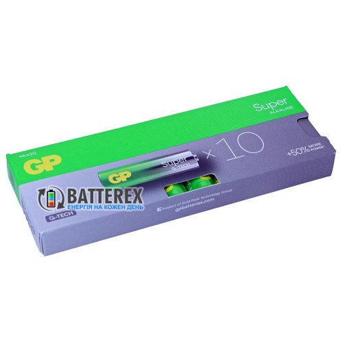Батарейки щелочные AA GP Super Alkaline G-TECH LR6 1.5V, упаковка-стик 10 шт.