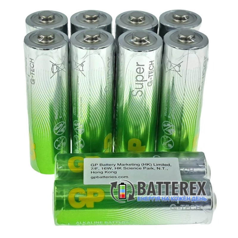 Батарейки щелочные AA GP Super Alkaline G-TECH LR6 1.5V упаковка 10 шт