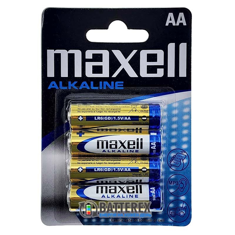 Батарейки щелочные АА LR6 Maxell Alkaline 1.5V упаковка 4 шт. в блистере