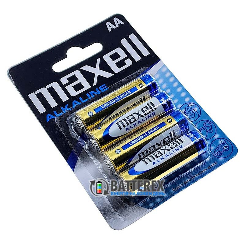 Батарейки щелочные АА LR6 Maxell Alkaline 1.5V упаковка 4 шт. в блистере