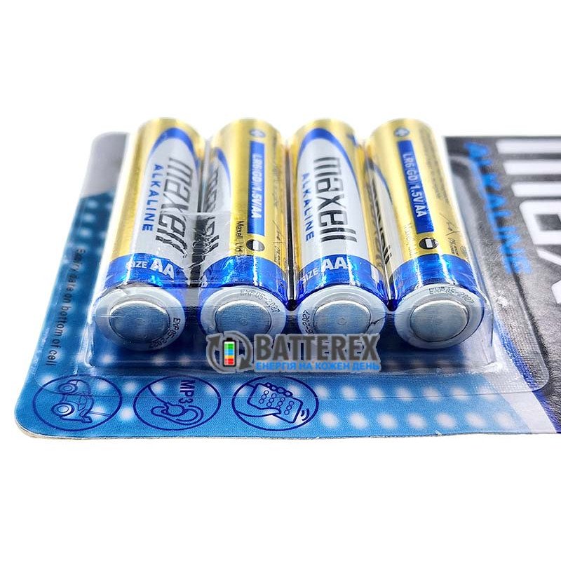 Батарейки щелочные АА LR6 Maxell Alkaline 1.5V упаковка 4 шт. в блистере