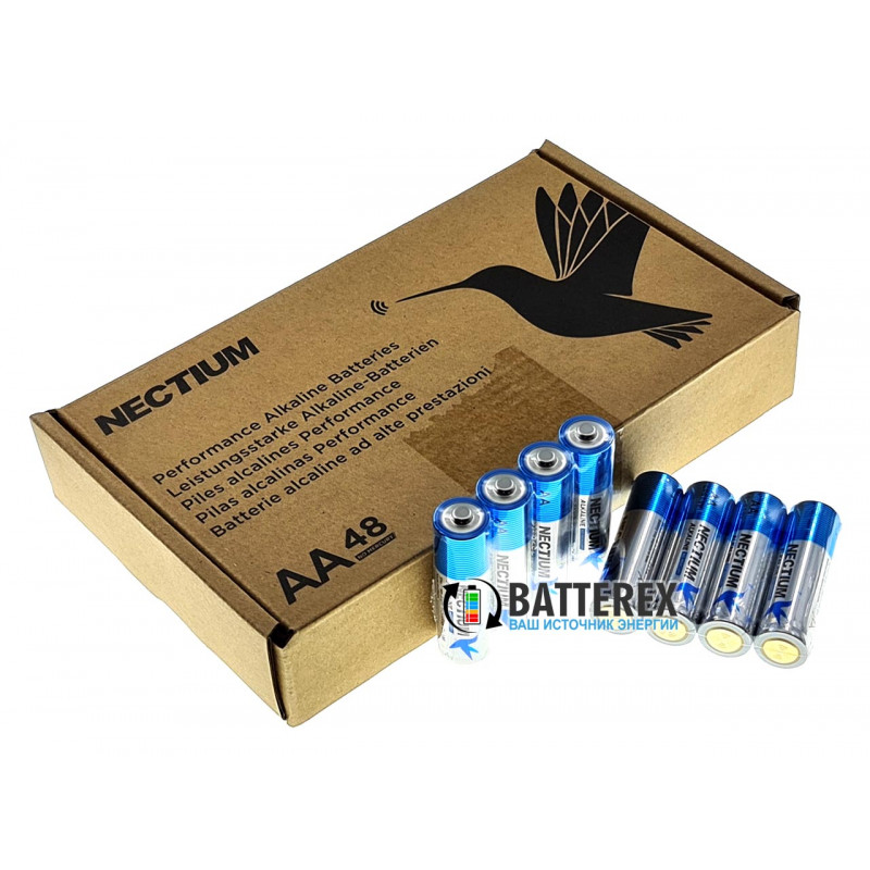 Батарейки АА LR6 Alkaline Nectium Golden 1.5V з позолоченим контактом мінус для кращої струмовіддачі - упаковка 48 шт