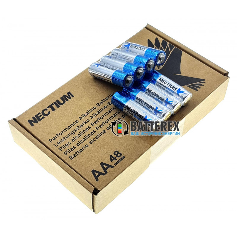 Батарейки АА LR6 Alkaline Nectium Golden 1.5V з позолоченим контактом мінус для кращої струмовіддачі - упаковка 48 шт