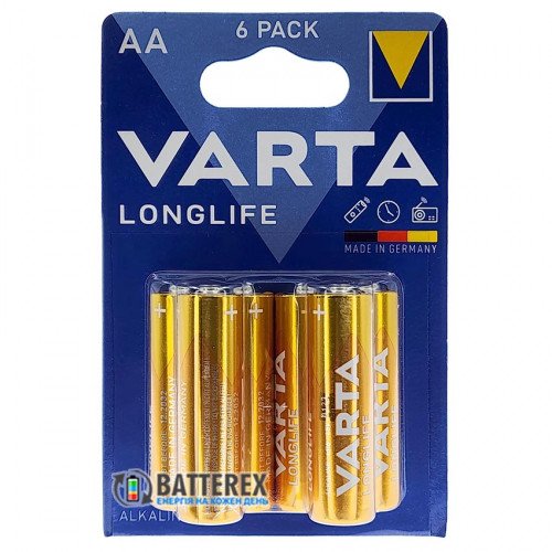 Батарейки щелочные АА Varta Longlife Alkaline LR6 1.5V, блистер 6 шт., оригинал Германия
