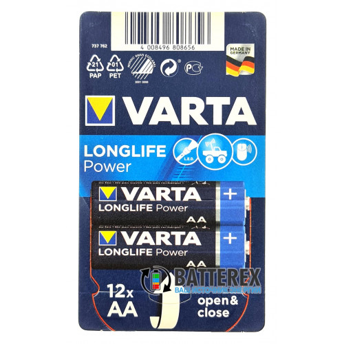 Батарейки щелочные АА Varta Longlife Power Alkaline LR6 1.5V - упаковка 12 шт. - Германия