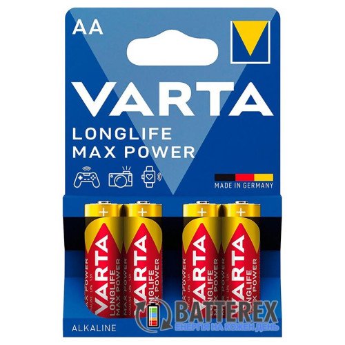 Батарейки щелочные АА Varta Longlife MAX Power Alkaline LR6 1.5V, блистер 4 шт., оригинал Германия