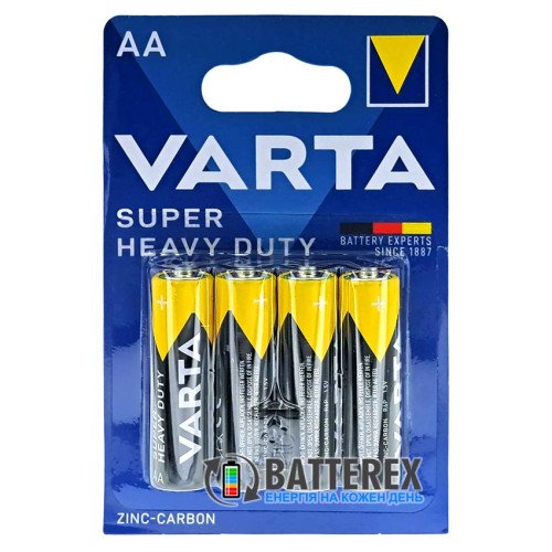 Батарейки солевые АА Varta Super Heavy Duty Zinc-Carbon R6 1.5V, упаковка 4 шт., оригинал Германия