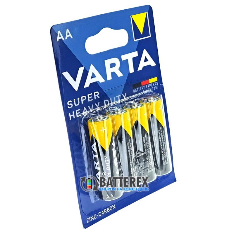 Батарейки солевые АА Varta Super Heavy Duty Zinc-Carbon R6 1.5V - упаковка 4 шт. в картонном блистере
