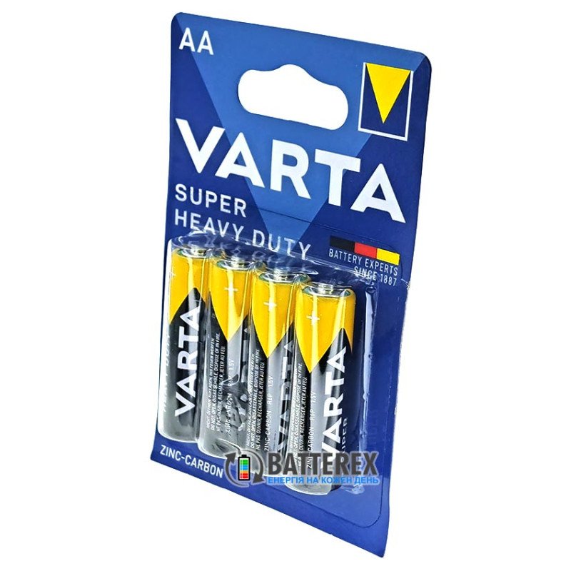 Батарейки солевые АА Varta Super Heavy Duty Zinc-Carbon R6 1.5V - упаковка 4 шт. в картонном блистере